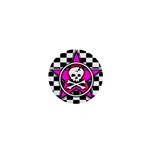Pink Star Skull Checker 1  Mini Button