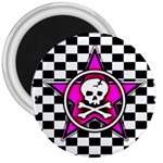 Pink Star Skull Checker 3  Magnet