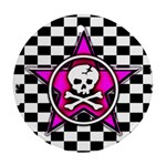 Pink Star Skull Checker Ornament (Round)