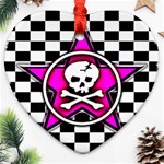 Pink Star Skull Checker Ornament (Heart)