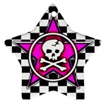 Pink Star Skull Checker Ornament (Star)