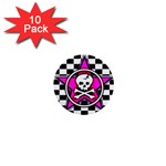 Pink Star Skull Checker 1  Mini Button (10 pack) 