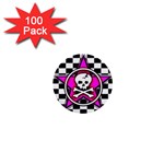 Pink Star Skull Checker 1  Mini Button (100 pack) 