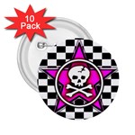 Pink Star Skull Checker 2.25  Button (10 pack)