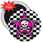 Pink Star Skull Checker 3  Magnet (10 pack)