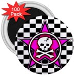 Pink Star Skull Checker 3  Magnet (100 pack)