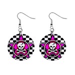 Pink Star Skull Checker 1  Button Earrings