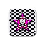 Pink Star Skull Checker Rubber Coaster (Square)