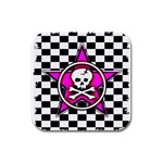 Pink Star Skull Checker Rubber Square Coaster (4 pack)