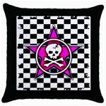 Pink Star Skull Checker Throw Pillow Case (Black)