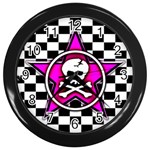 Pink Star Skull Checker Wall Clock (Black)