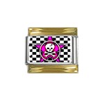 Pink Star Skull Checker Gold Trim Italian Charm (9mm)