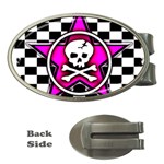 Pink Star Skull Checker Money Clip (Oval)