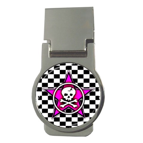 Pink Star Skull Checker Money Clip (Round) from ArtsNow.com Front