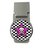 Pink Star Skull Checker Money Clip (Round)