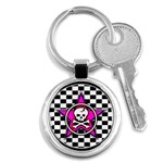 Pink Star Skull Checker Key Chain (Round)