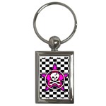Pink Star Skull Checker Key Chain (Rectangle)