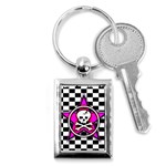 Pink Star Skull Checker Key Chain (Rectangle)