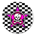 Pink Star Skull Checker Magnet 5  (Round)