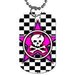 Pink Star Skull Checker Dog Tag (One Side)