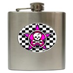 Pink Star Skull Checker Hip Flask (6 oz)