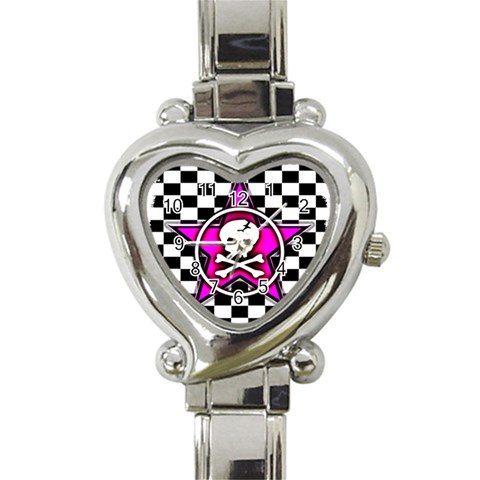 Pink Star Skull Checker Heart Italian Charm Watch from ArtsNow.com Front