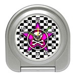 Pink Star Skull Checker Travel Alarm Clock