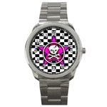 Pink Star Skull Checker Sport Metal Watch
