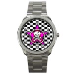 Pink Star Skull Checker Sport Metal Watch