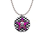 Pink Star Skull Checker 1  Button Necklace