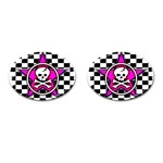 Pink Star Skull Checker Cufflinks (Oval)