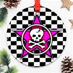 Pink Star Skull Checker Round Ornament (Two Sides)