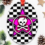 Pink Star Skull Checker Oval Ornament (Two Sides)