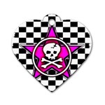 Pink Star Skull Checker Dog Tag Heart (One Side)