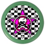 Pink Star Skull Checker Color Wall Clock