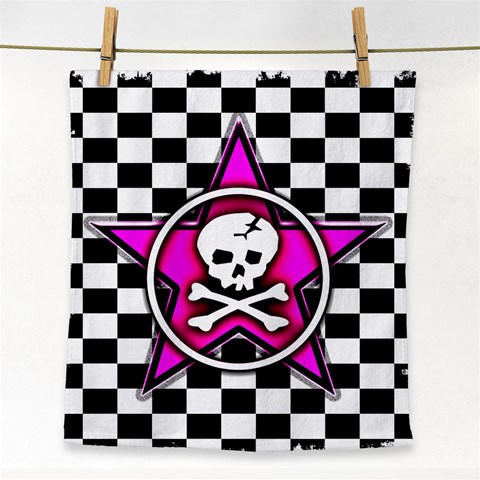 Pink Star Skull Checker Face Towel from ArtsNow.com Front