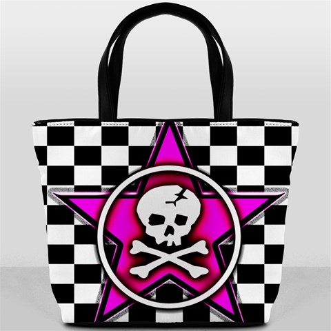 Pink Star Skull Checker Bucket Bag from ArtsNow.com Front