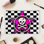 Pink Star Skull Checker Cosmetic Bag (Large)