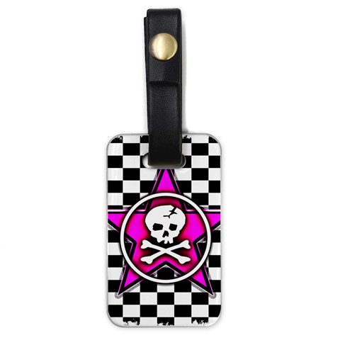 Pink Star Skull Checker Luggage Tag (one side) from ArtsNow.com Front
