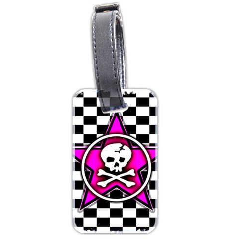 Pink Star Skull Checker Luggage Tag (two sides) from ArtsNow.com Front
