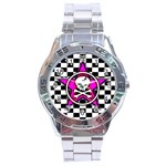 Pink Star Skull Checker Stainless Steel Analogue Men’s Watch