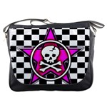 Pink Star Skull Checker Messenger Bag