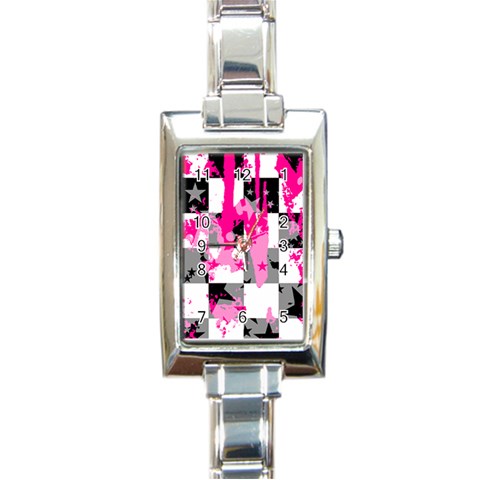 Pink Star Splatter Rectangular Italian Charm Watch from ArtsNow.com Front