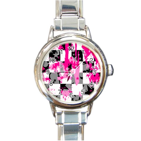 Pink Star Splatter Round Italian Charm Watch from ArtsNow.com Front