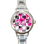 Pink Star Splatter Round Italian Charm Watch