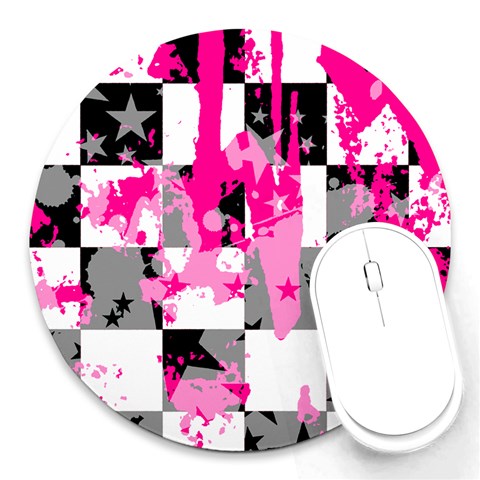 Pink Star Splatter Round Mousepad from ArtsNow.com Front
