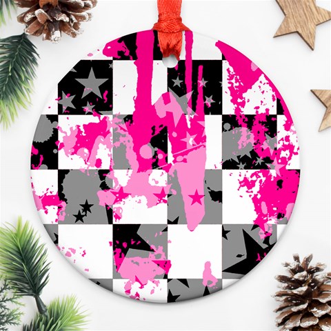 Pink Star Splatter Ornament (Round) from ArtsNow.com Front