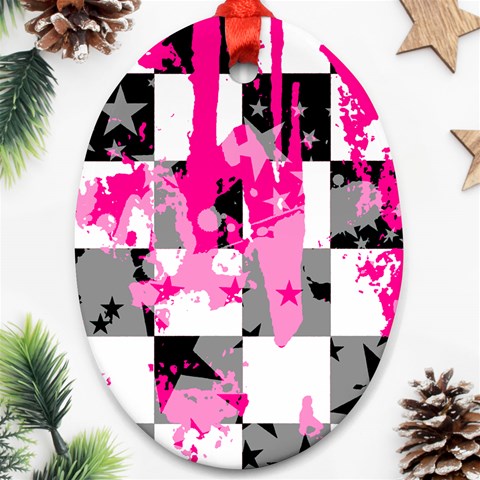 Pink Star Splatter Ornament (Oval) from ArtsNow.com Front