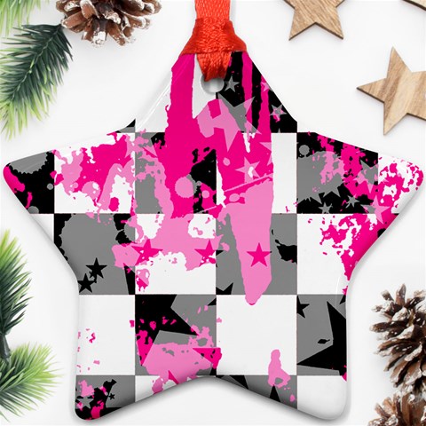 Pink Star Splatter Ornament (Star) from ArtsNow.com Front