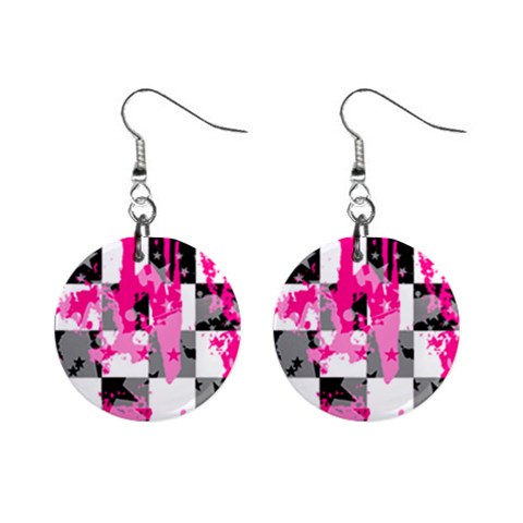 Pink Star Splatter 1  Button Earrings from ArtsNow.com Front